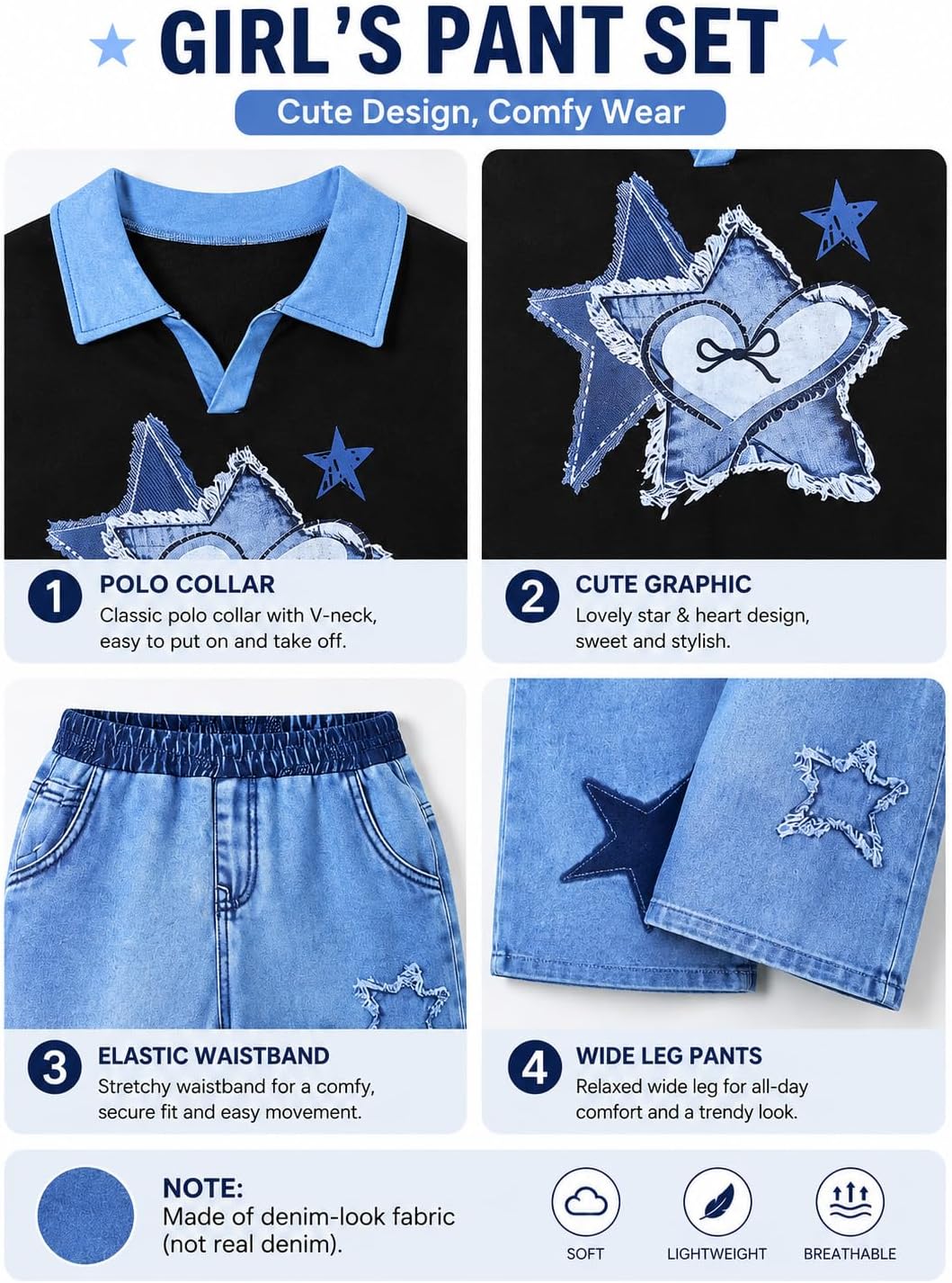 Girls Clothes Cute Star Lapel Wide