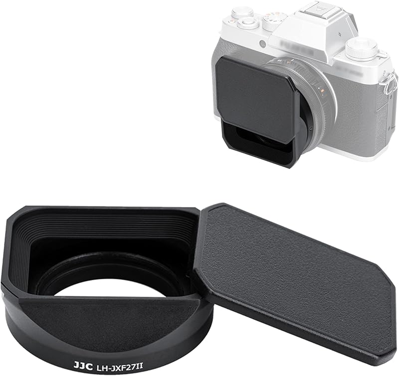 LH-XF27 Camera Lens Hood w Lens Cap for Fujifilm XF 27mm F2.8 XF 23mm F2.8 | Square Metal Camera Lens Hood Protector for Fujifilm XF 27mm F2.8 R WR,XF23mm F2.8 On X-E5 XE5 X-T5 X-T4 X-T3 X-T2 X-T30 II