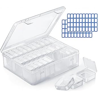 Pack of 30 Transparent Storage Boxes 5.5 x 5.5 cm - Hinged Lid for Small Parts Beads Jewellery & Screws Plastic Sorting Boxes
