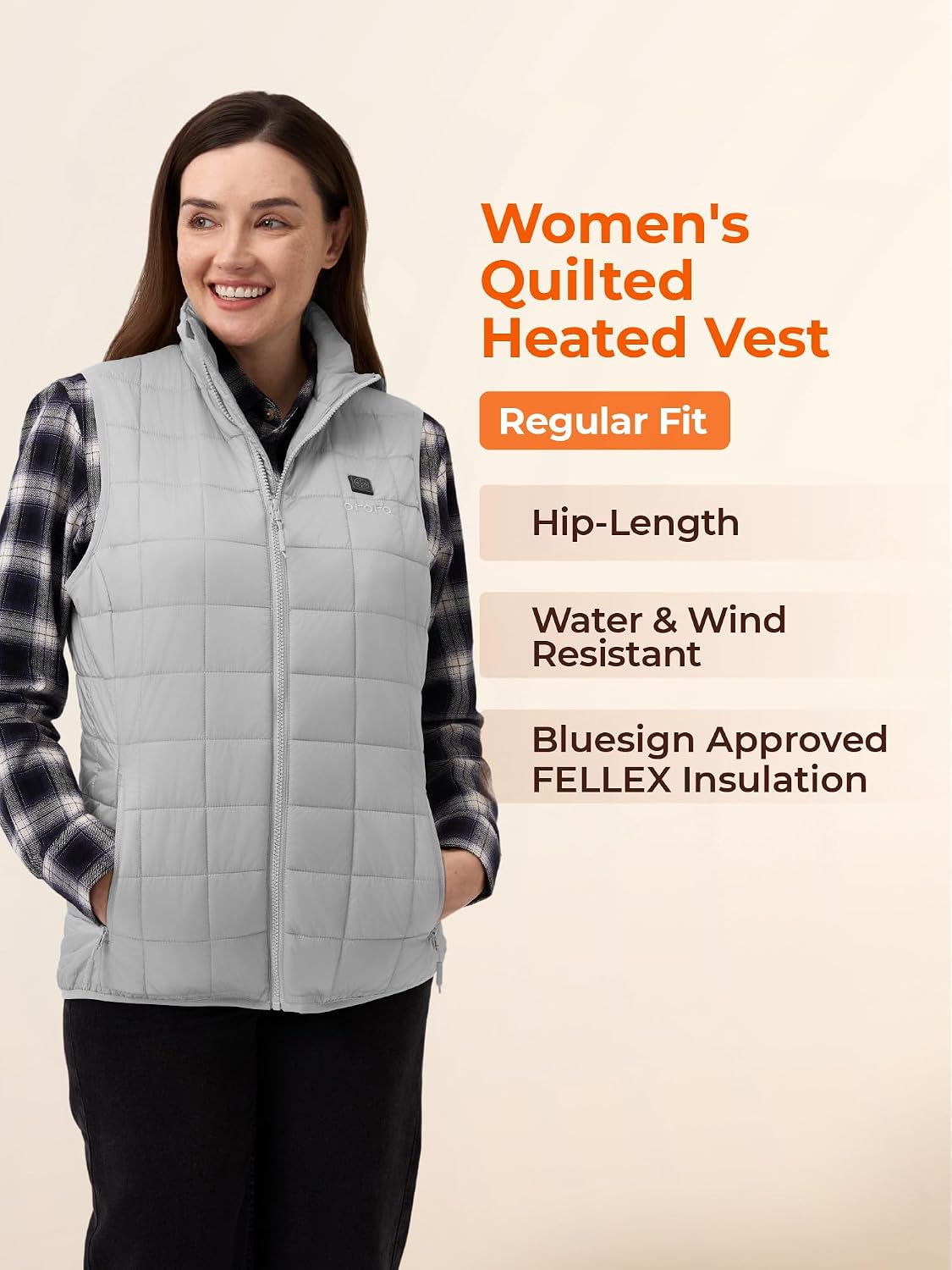 ORORO Women's Lightweight Quilted Heated Vest with USB-C Rechargeable Battery, Heated Quilted Vest