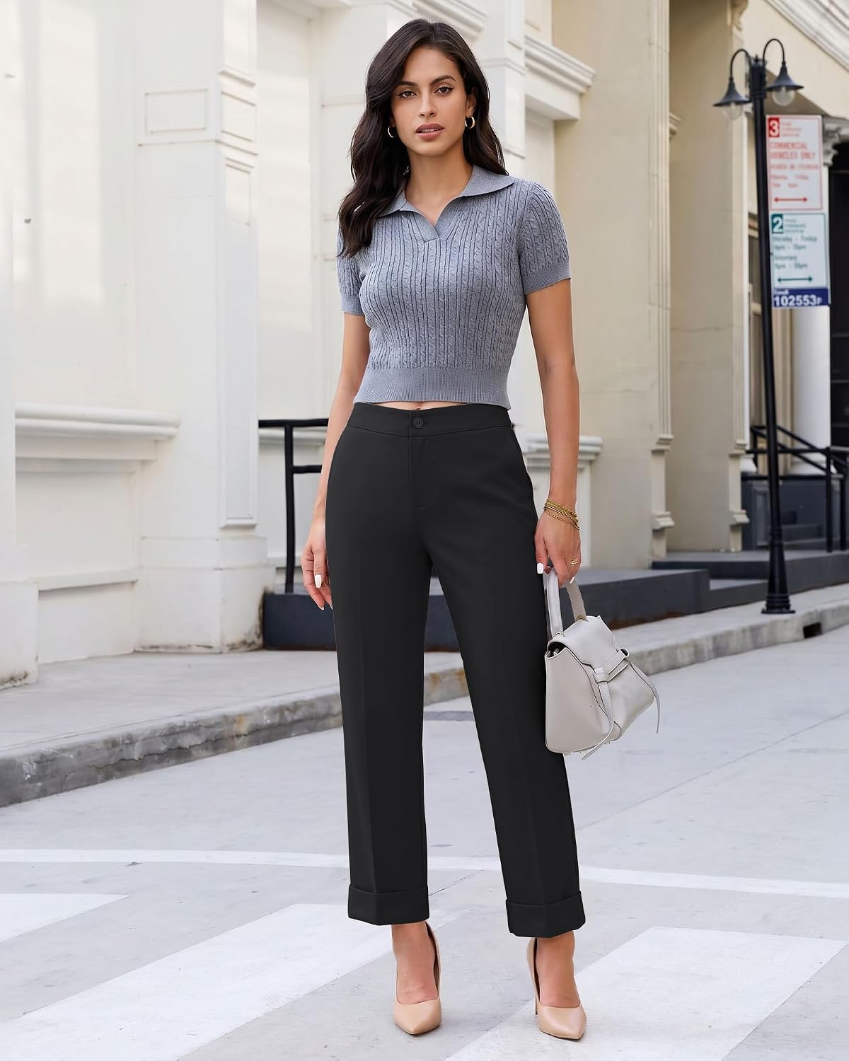GRAPENT Dress Pants Women Ankle Straight Leg Business Casual Work Trousers