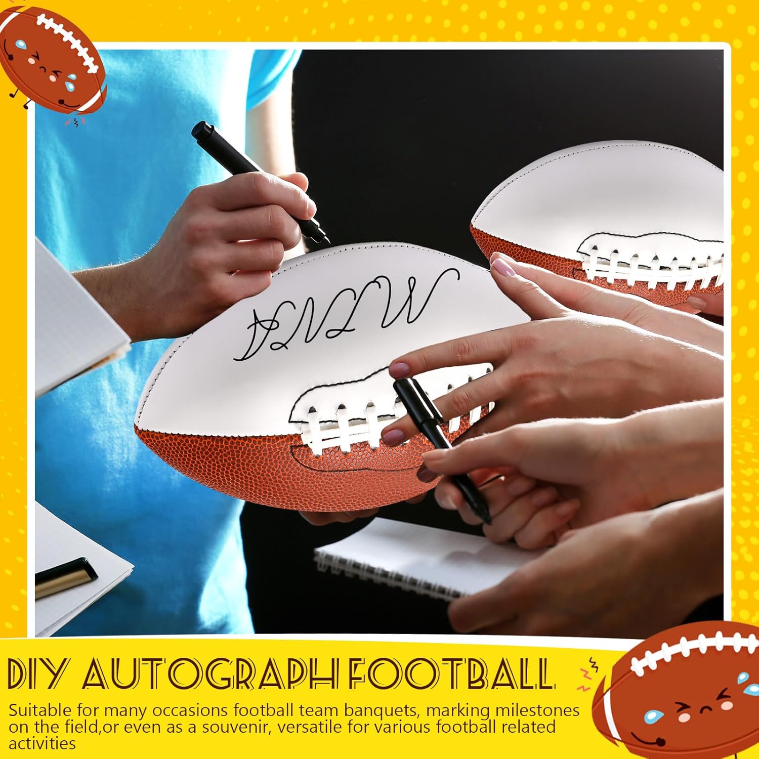 Jenaai 8.27in Autograph Football Blank White Panels Mini Official Size 3 Autograph Footballs Customized Signature Team Balls Trophy for Rugby Game