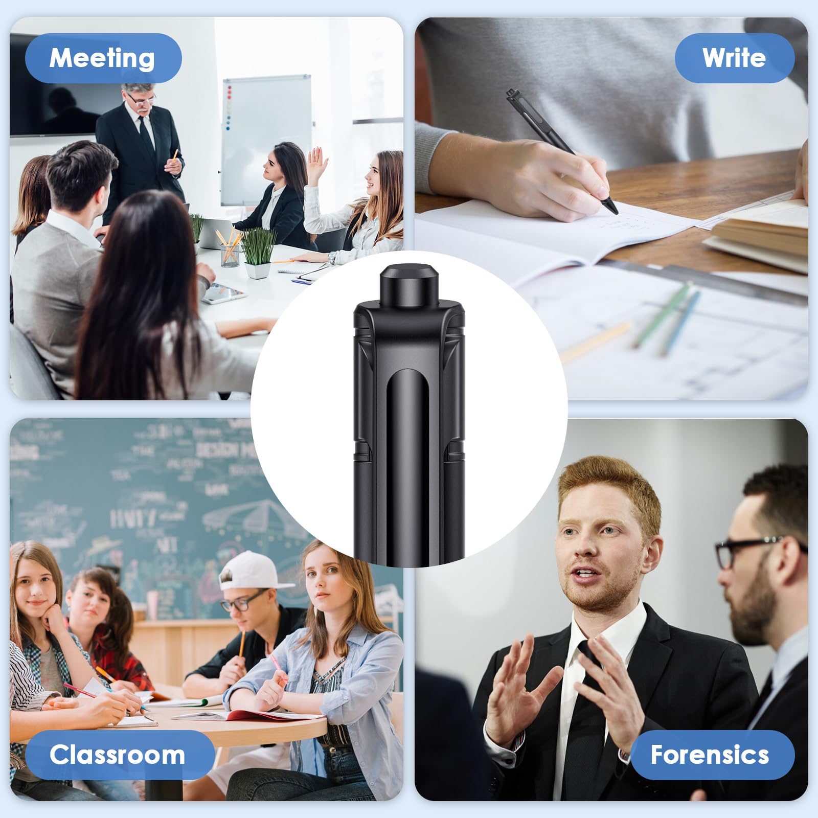 Cámara de seguridad pequeña de 2.7K, bolígrafo portátil de 64 GB (negro brillante)