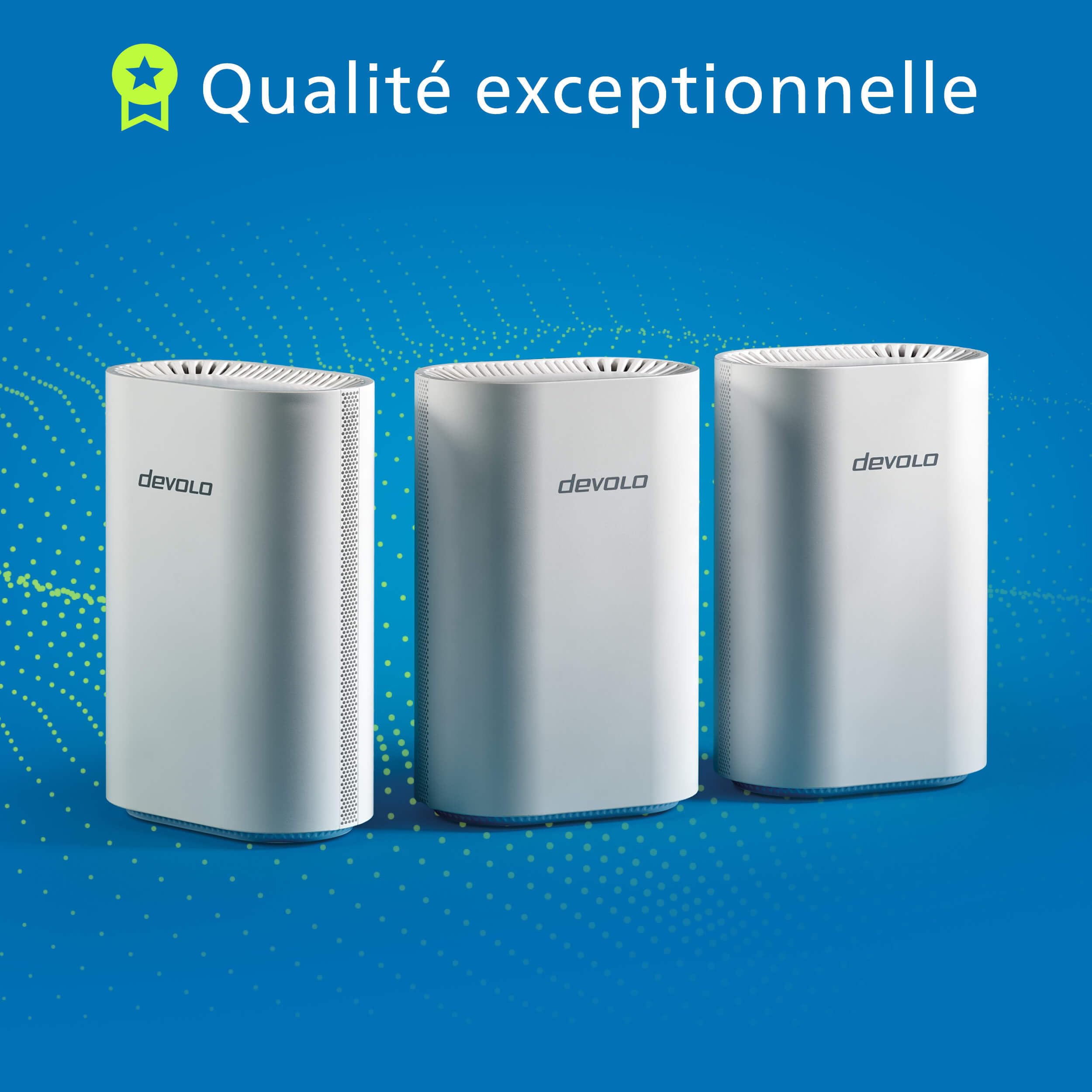 devolo WiFi 7 Mesh BE6500 3-Pack, Le système Wi‑FI Mesh pour Les réseaux domestiques High‑Speed, Jusqu’à 6.500 Mbit/s, connectivité LAN 2,5 Gbit/s, Blanc