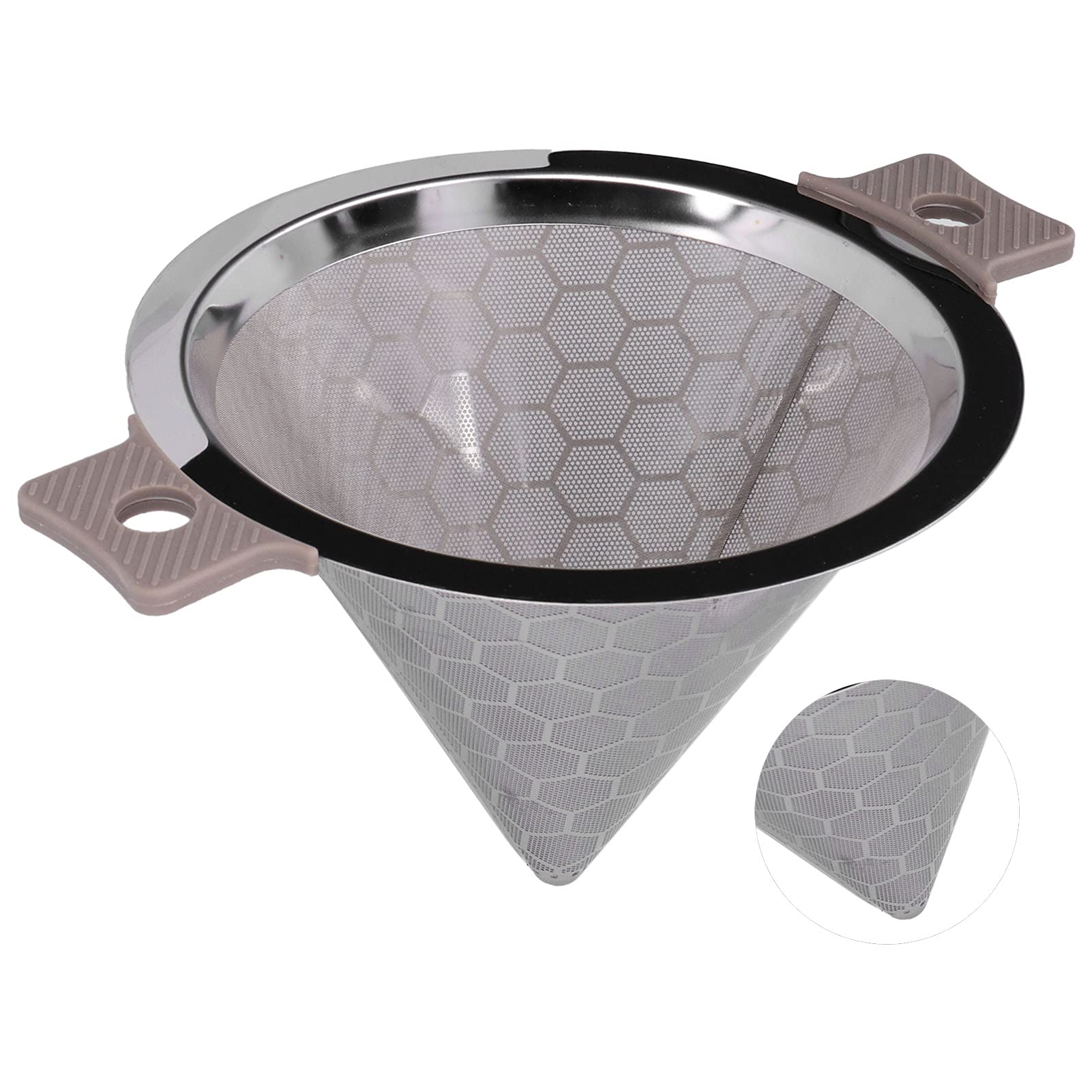Nikou Colador en forma de cono, doble oreja de acero inoxidable pequeño para café, hojas de té, té con leche, infusor de té, 12 cm, apto para lavavajillas, plateado