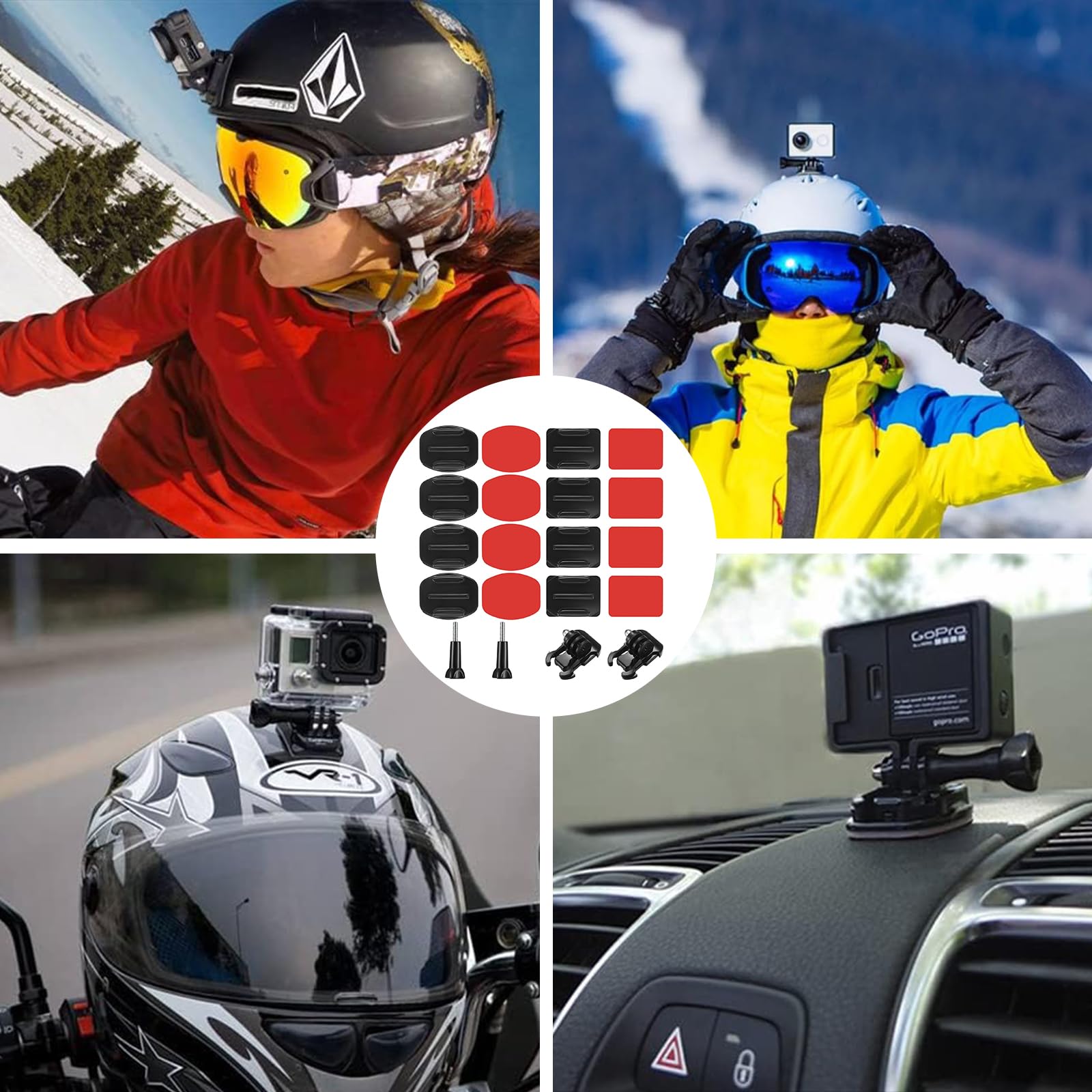 Kit Accessoires Fixation Caméra Action Pour Casque - Support Universel 360° Avec Bases 3M - Compatible GoPro Hero 12 à 4