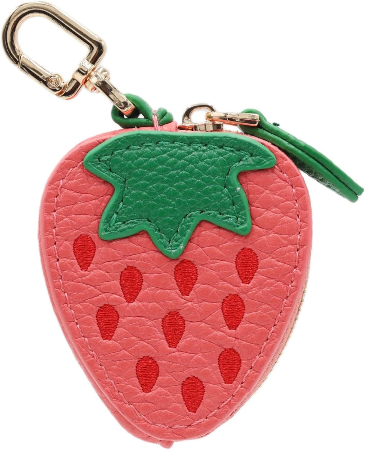 MC Fashion Fruit Mini Coin Purse, PU Leather Bag Charm, Pink Strawberry