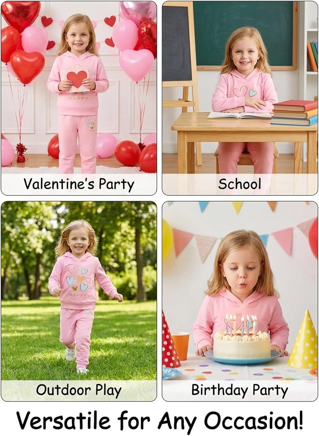 Cute Toddler Girls Sweatsuit - Valentines Heart Print Kids Fall Clothes Set Hoodie Sweatshirt Pants Spring Outfits - Image 5