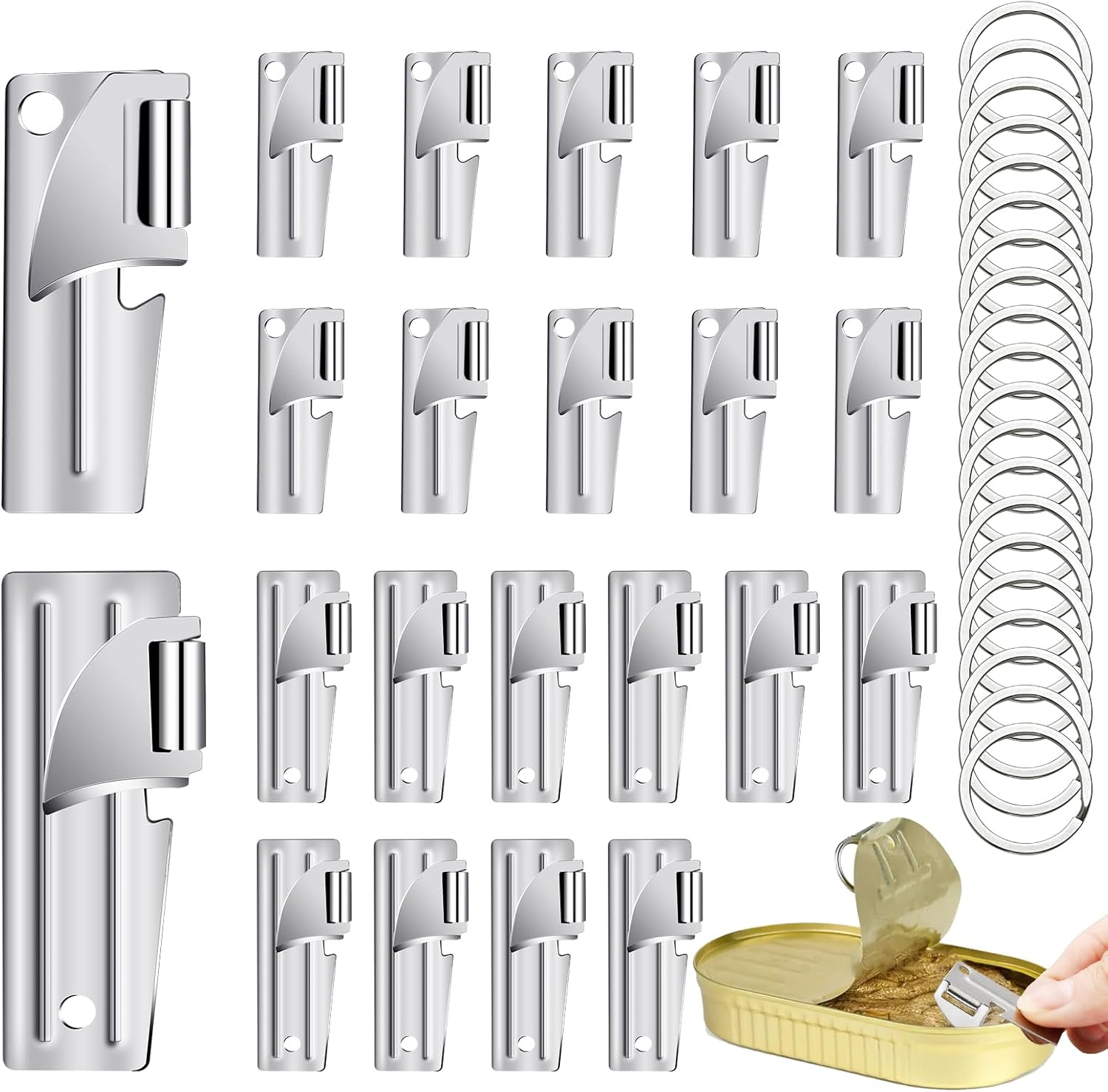 8PCS Military Can Opener Set – P38 Style, Stainless Steel, With Key Rings – Portable Manual Openers For Camping, Survival, Travel & Outdoor Kitchens
