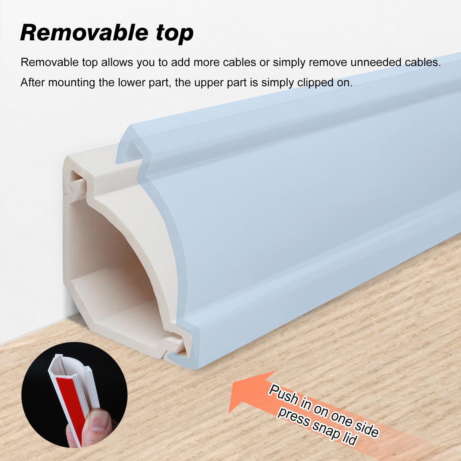 Canaleta Cuarto Redondo Pasacables Blanco, Cubierta De Cable De Suelo Protector De Cable De Alta Resistencia, Ocultador De Cable para TV Montado En La Pared(8 Pack)