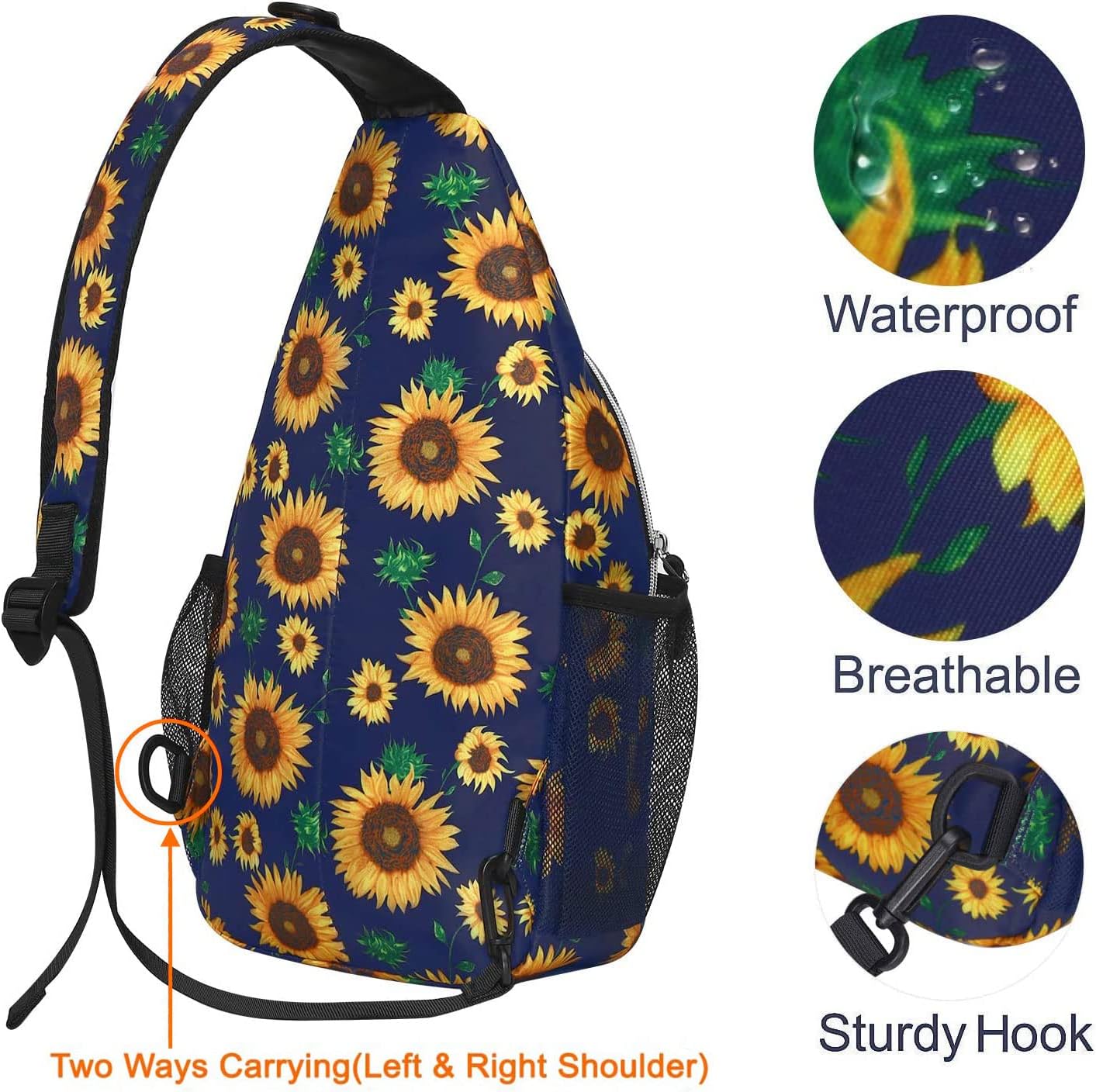 MOSISO Sling Backpack,Travel Hiking Daypack Sunflower Rope Crossbody Shoulder Bag, Blue