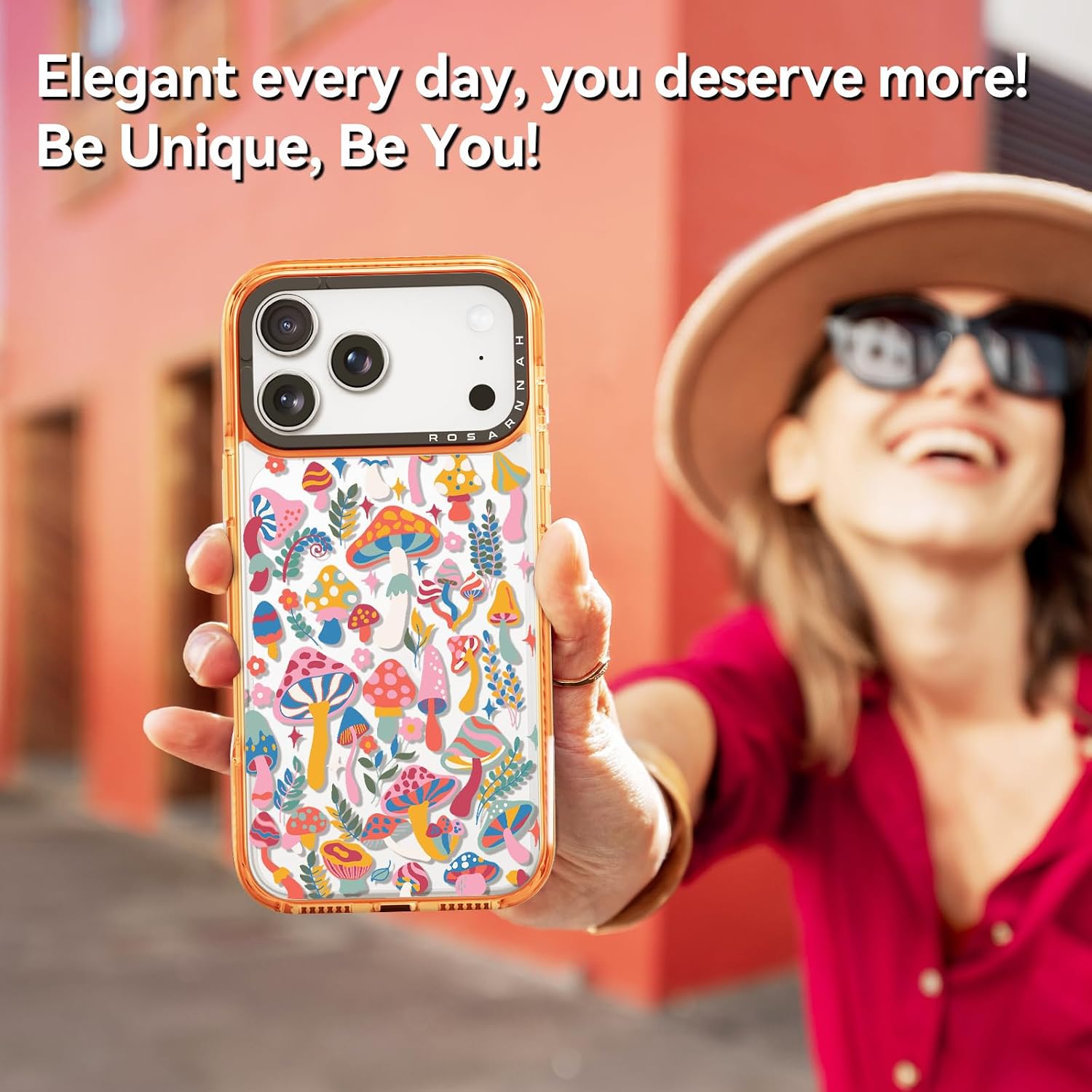 Rosarnnah for iPhone 17 Pro Max Case Cute - Military-Grade 6.6 ft Drop Protection Shockproof Phone Case - Mushroom Jungle Design (6.9') Cosmic Orange