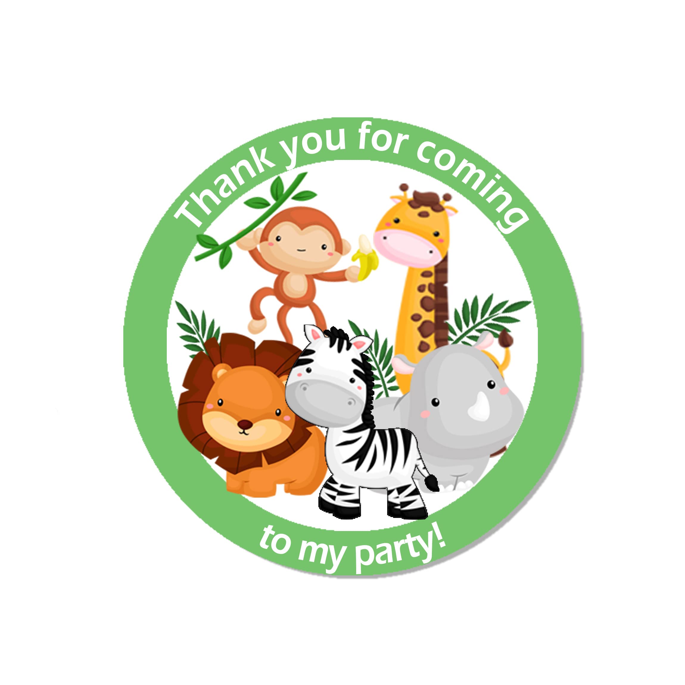24 x Jungle Animal Birthday Gift Stickers - Thank You, Favour, Birthday, Party, Themed Event (Green - Non Personalised)