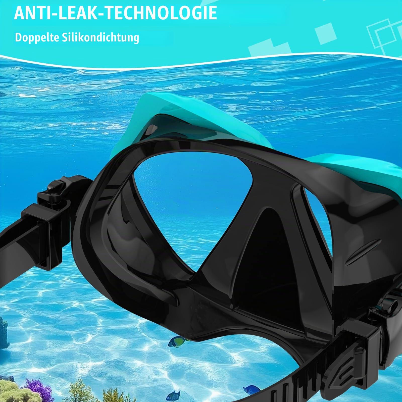 Schnorchelausrüstung für Erwachsene, Schnorchel-Set, Tauchmaske, Dry-Top, Erwachsenen-Schwimmbrille mit Nasenabdeckung, HD-gehärtetes Glas, Panorama-Anti-Leck, Anti-Beschlag, Reise-Schnorchelpakete