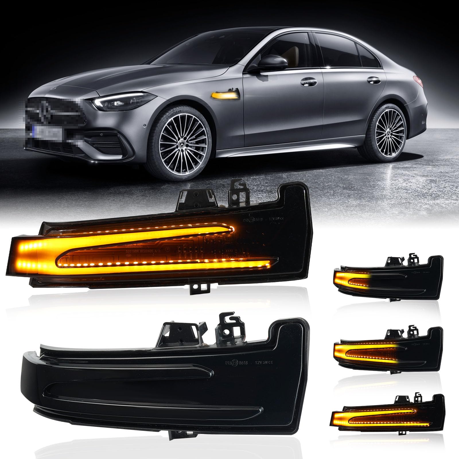 2 pezzi indicatori di direzione dinamici a LED nello specchietto retrovisore per Benz W176 W246 W212 W204 CLA C117 GLA GLK W221 CLS W218 (Nero) | Per CLA C117 GLA GLK W221 CLS W218,1 coppia di indicatori di direzione per specchietti esterni (nero)