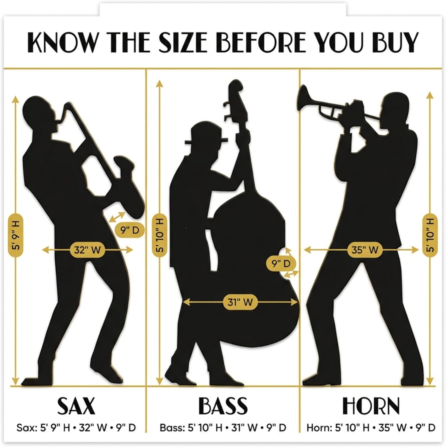 Jazz Band Members Cardboard Standup Silhouette, Set of 3