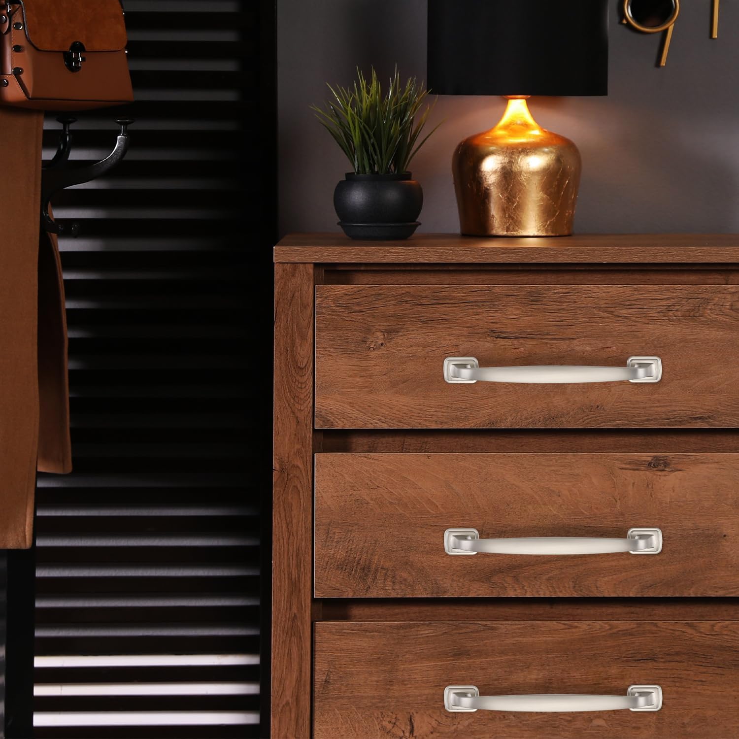 SYZOW 6 Pieces Vintage Brushed Nickel Cupboard Handles, 96 mm Vintage Cabinets Furniture Handles