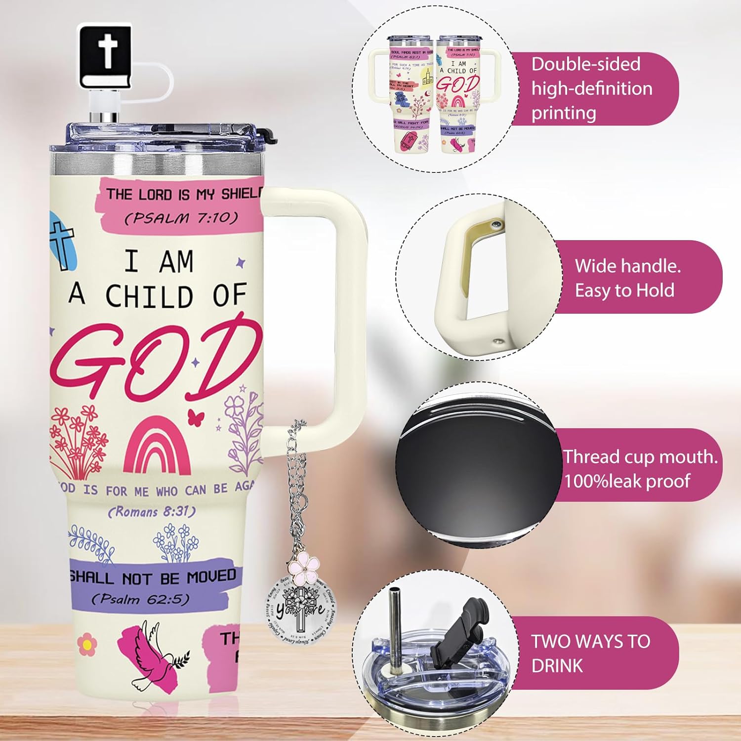Christian Gifts for Women Faith,Gift for Women,Religious Gifts for Mom,Birthday Gift for Sister,40oz Christian Tumbler with Handle,Mother's Day for Mom Sister Aunt - Image 2