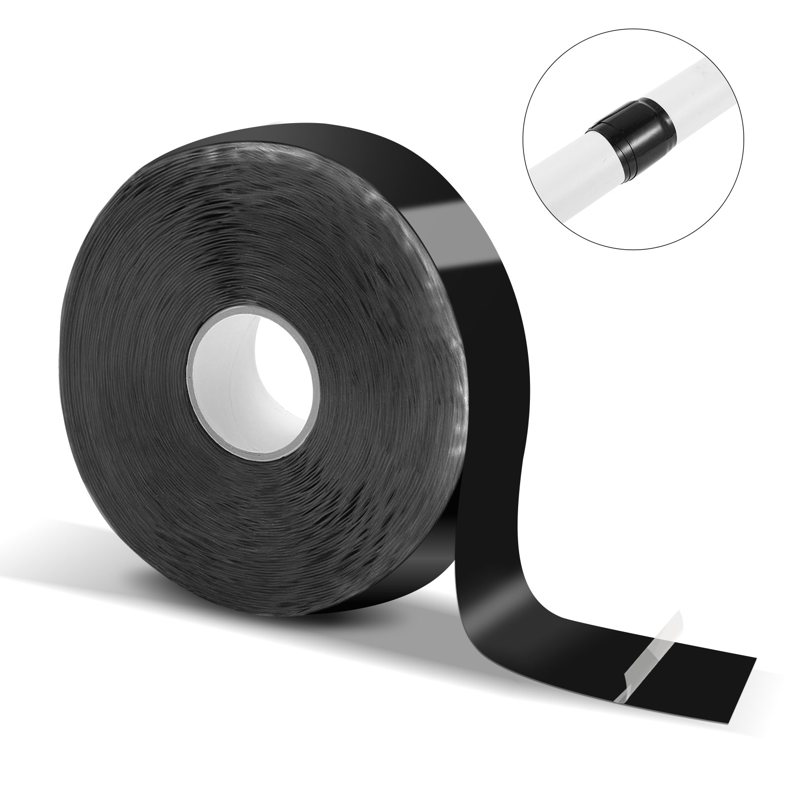 Image of Self Fusing Silicone Tape Plumbing & Hose Repair Leak Stop 1 inch x33' | Rescue self amalgamating tape,Stops water leaks on pipes,garden hoses,Sealing Pipes,Wire Harness Wrapping,Automotive,Black