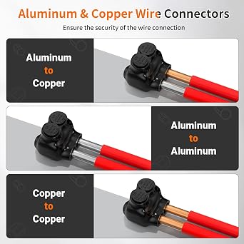 Joinfworld 2 Port Insulated Multi Tap Connector 1/0-14 AWG Aluminum to Copper Wire Connectors Single Side Entry Black Electrical Cable Connectors with Slotted Allen Hex - 6 Pack