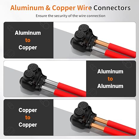 Joinfworld 2 Port Insulated Multi Tap Connector 1/0-14 AWG Aluminum to Copper Wire Connectors Single Side Entry Black Electrical Cable Connectors with Slotted Allen Hex - 6 Pack