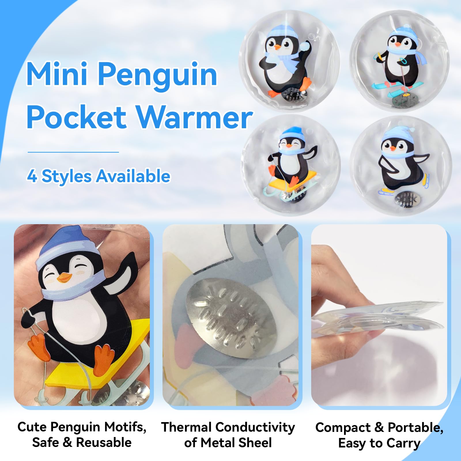 8 Pezzi Scaldamani Tascabile Riutilizzabile, 9 x 9cm Pinguino Scalda Mani Tascabili Riutilizzabili, Scalda Mani Portatile Regalo per Bambini Invernali Viaggi