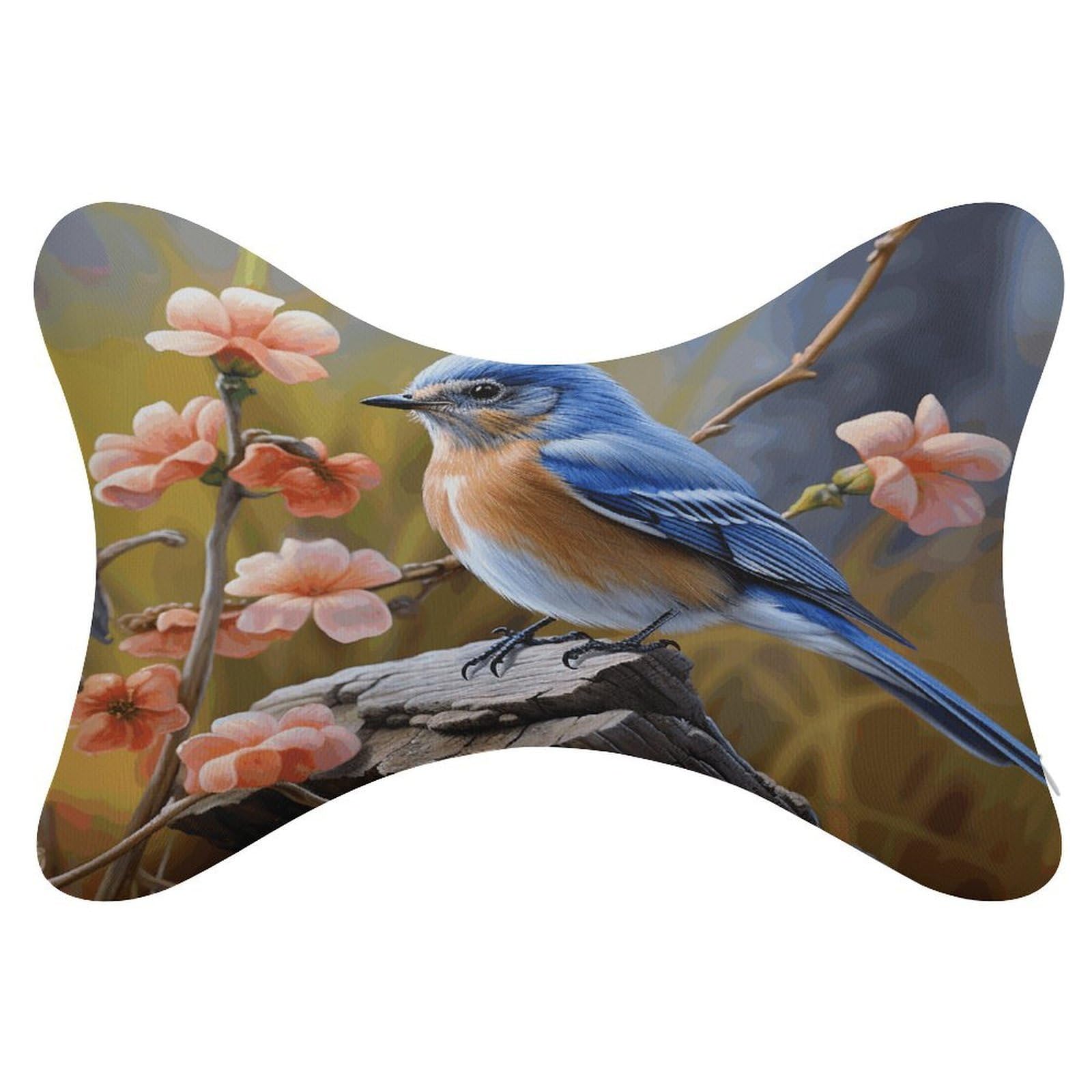 VstaDank Eastern Bluebird Set of 2 Removable Ergonomic Car Neck Pillows, Ergonomic Cervical Support Pillows, Modern Cozy Bone Shaped Soft Pillow for