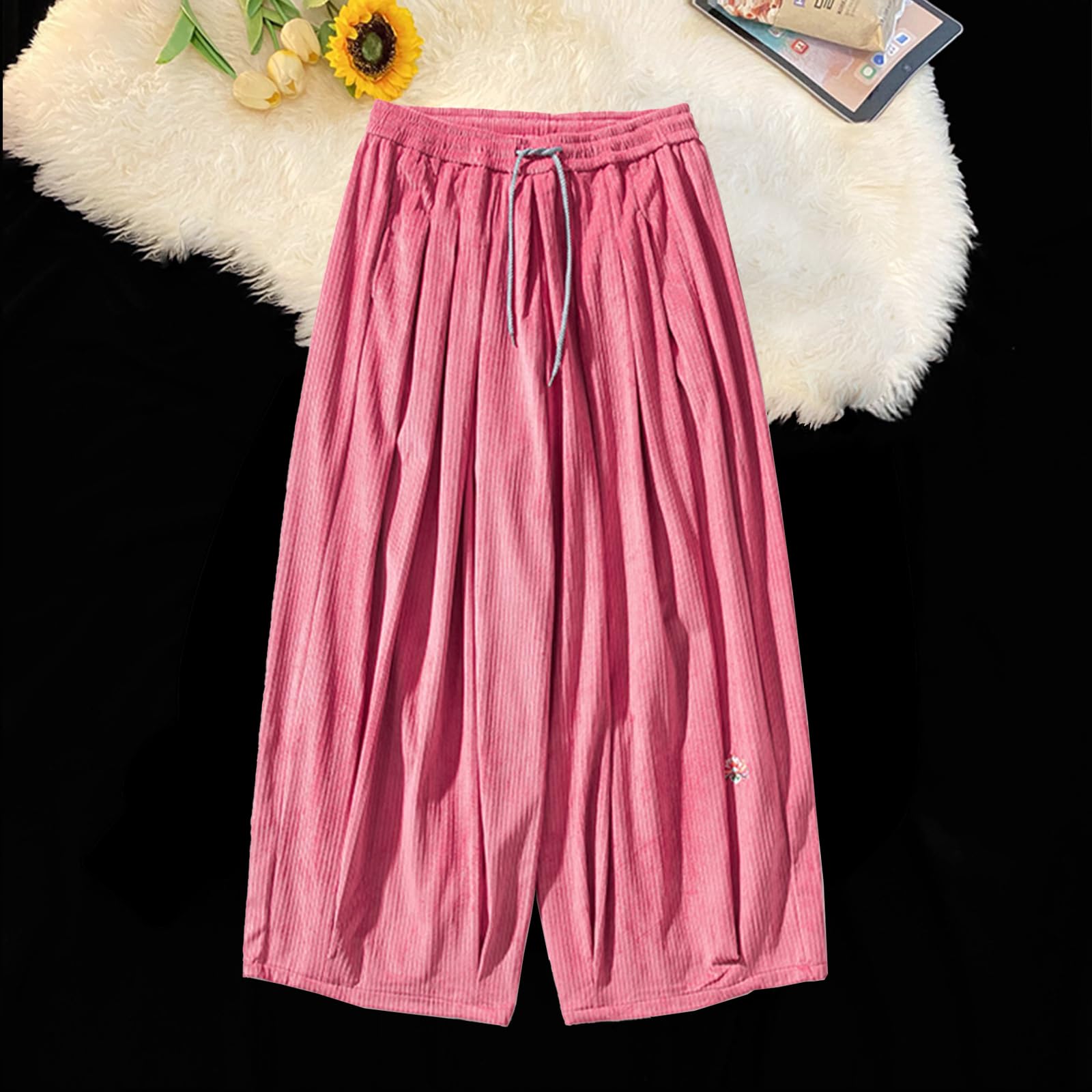GURUNVANI Pantaloni larghi da uomo in velluto a coste, gamba larga, con coulisse, streetwear