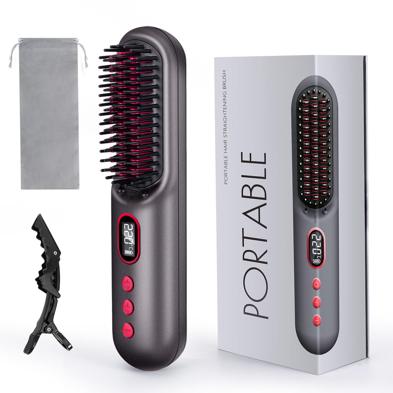 SOPPY Cordless Negative Ion Hair Straightener Brush, 25s Fast Heating, 11 Temp Settings (120°F-220°F)