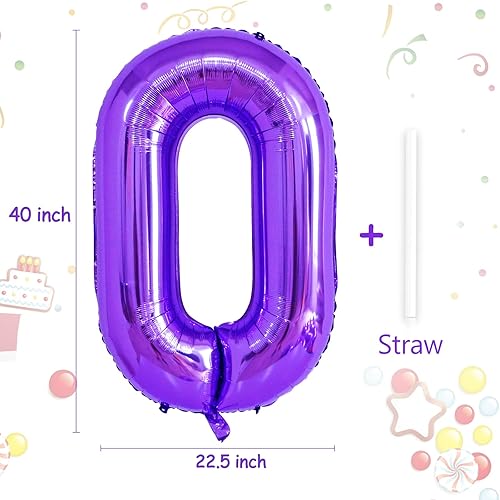 Miniatura 2 de Globo morado número 0 de 40 pulgadas, globos de helio de Mylar de gran tamaño para fiesta de cumpleaños, boda, aniversario, despedida de soltera,