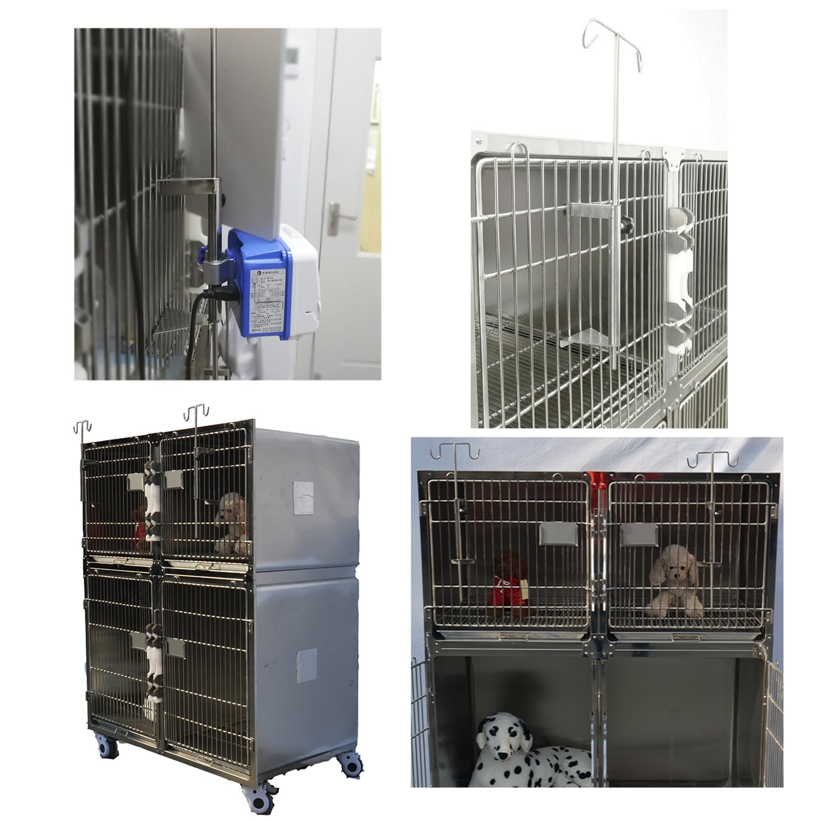 Poste IV portátil para jaulas de mascotas, estante de agua colgante de acero inoxidable con 2 ganchos para una fijación segura en entornos veterinarios ambulatorios y tiendas de mascotas