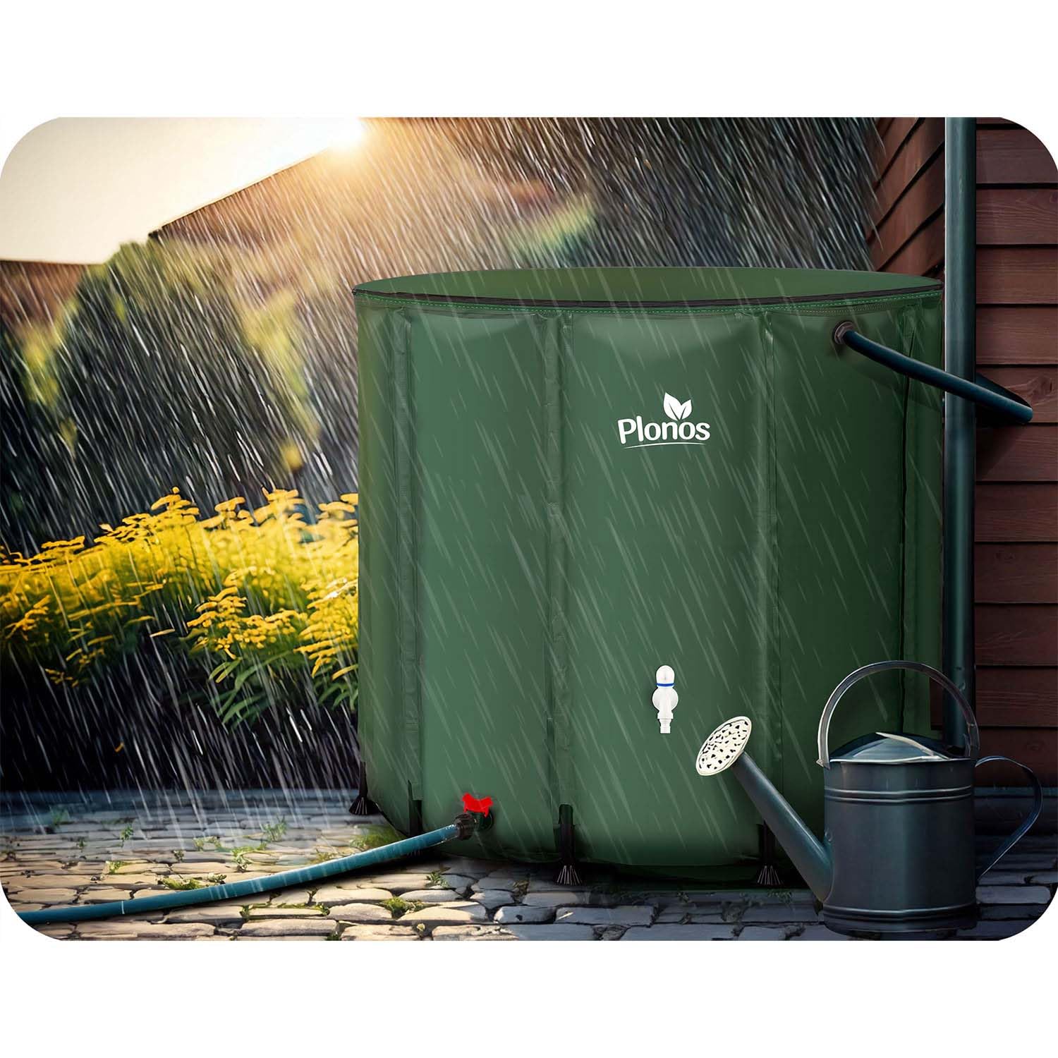 Tanque de Lluvia de 1000 l Barril de Agua con válvula de Drenaje 96 x 120 cm Verde
