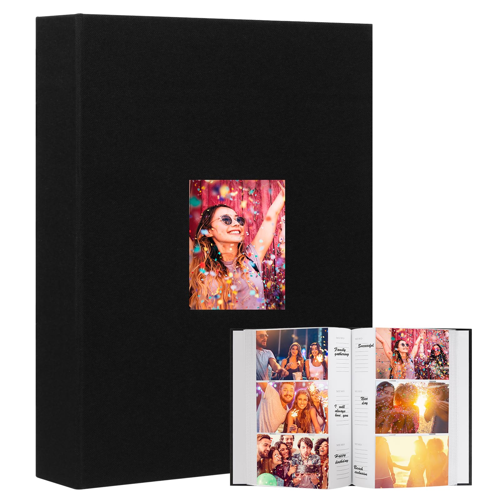 Xfveiwoo 4x6 Photo Album Holds 360 Photos Writing Space, PU Leather, Black