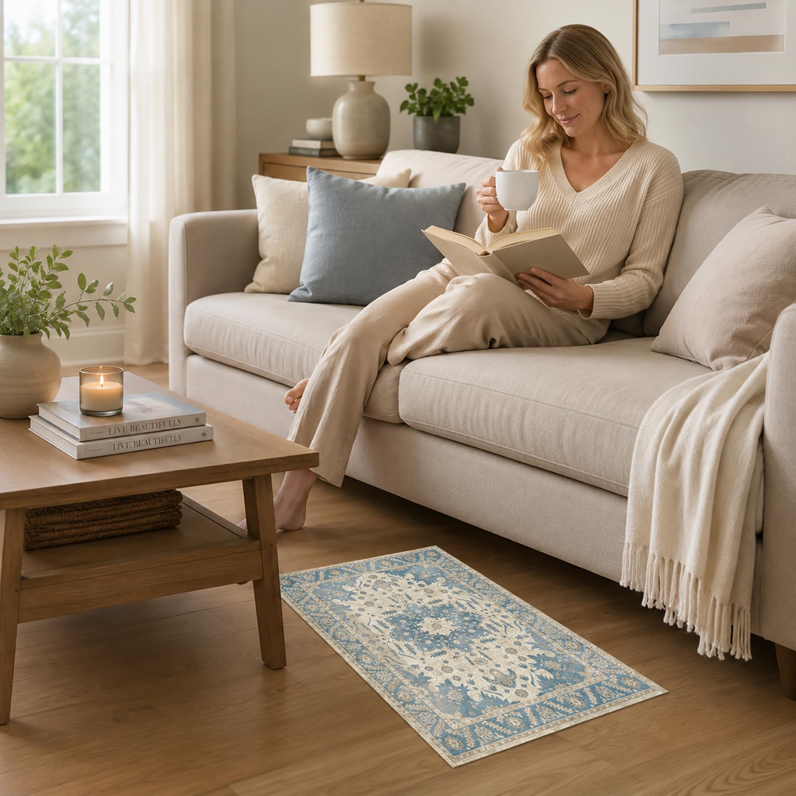 Eisblauer Schlafzimmer Teppiche, Kaschmir Waschbarer Teppich Blau, Teppich Waschbar In Waschmaschine, Flaumig Weich Orientalischer Teppiche, Für Bettvorleger Schlafzimmer Boho Teppicl Wohnzimm
