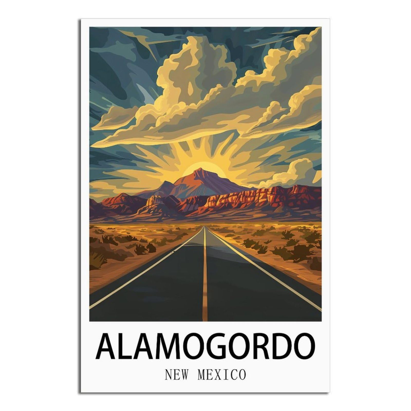 EZMLFA 5D Diamond Art Kits for Beginner,Alamogordo New Mexico Road,Diamond Picture Art for Beginner, DIY Gem Cross Stitch Creative Gift Home Wall Decor 30x40cm