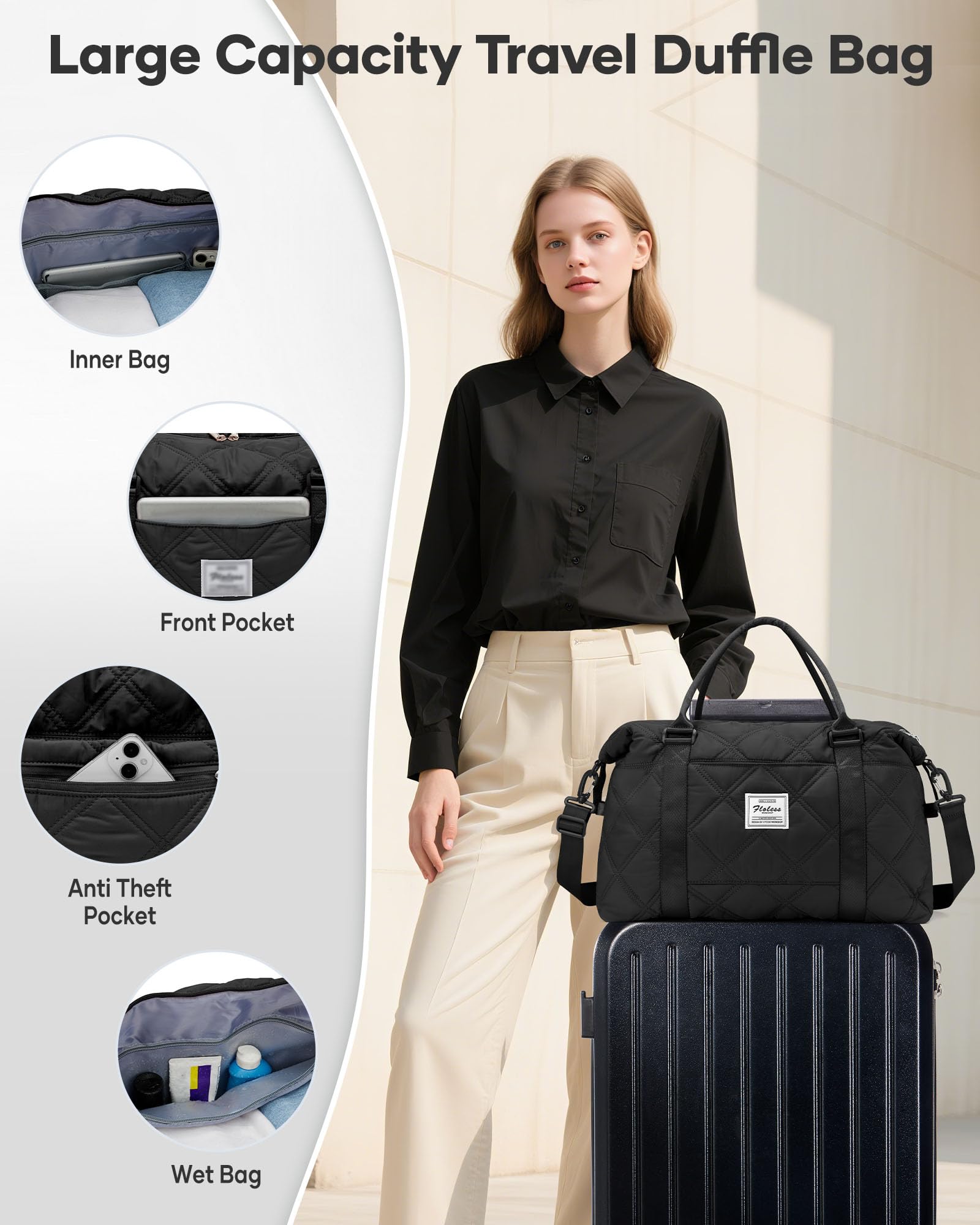 Valigia Sottovuoto,Trolley Bagaglio a Mano 55x40x20 Ryanair Easyjet,Con Sistema di Compressione a Vuoto Con Pompa,con 4 Ruote Rotanti e Lucchetto TSA e Borsa da Viaggio,Set Valigie,Nero