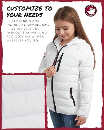 CANADA WEATHER GEAR Girls Puffer Jacket - Lightweight Packable Bubble Coat Water Resistant Outerwear Jackets for Girls (7-16)