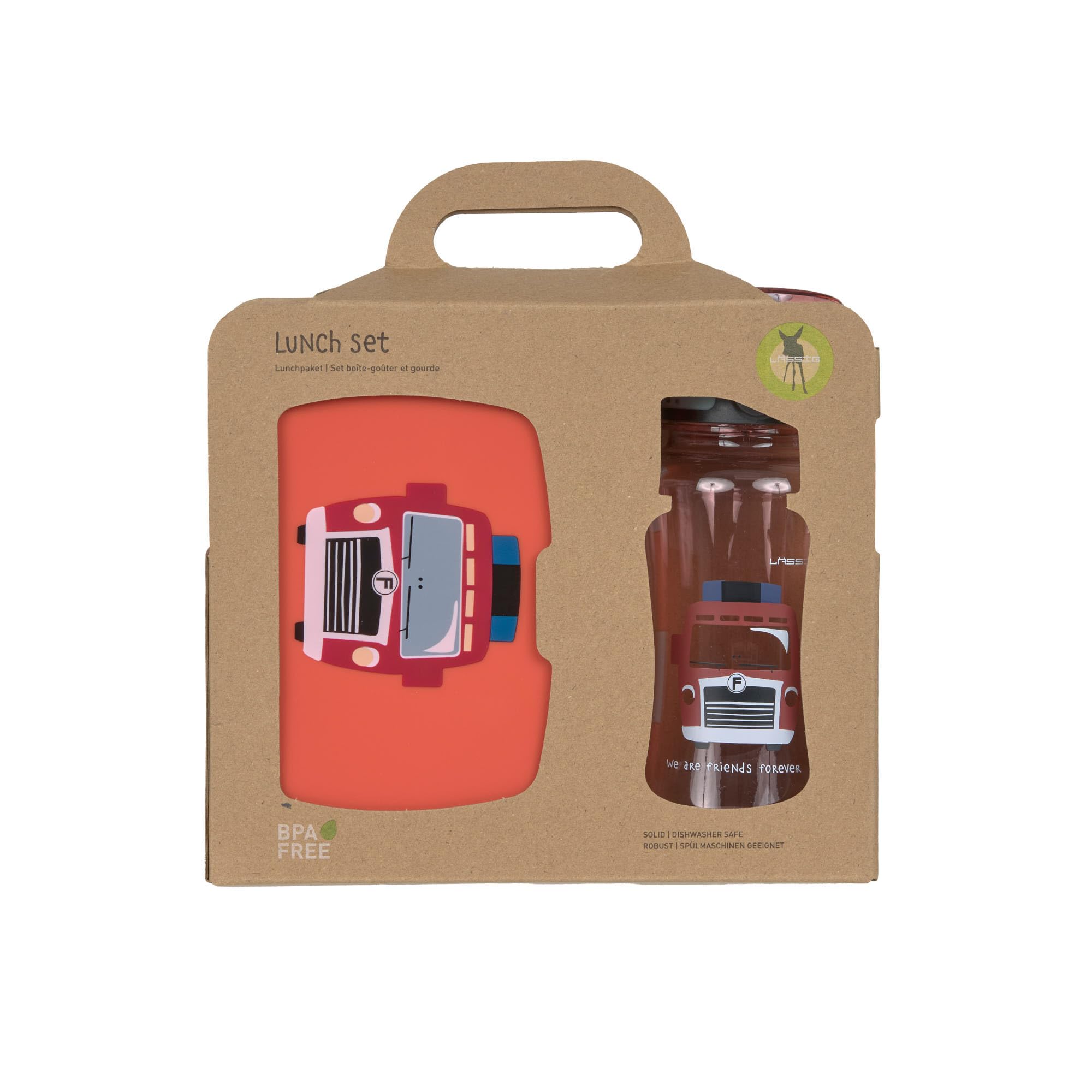 Lässig Set boîte à pain & gourde - Set déjeuner avec boîte à lunch et gourde (460 ml)/Tiny Drivers Fire Engine