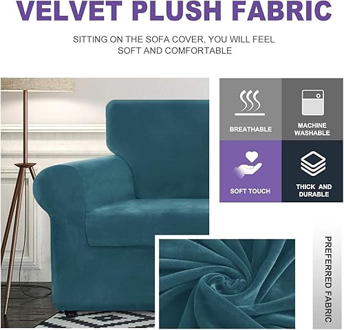 Miniatura 3 de ZNSAYOTX - Funda de terciopelo de lujo de 3 piezas psofá con 2 cojines, suave, antideslizante, psofá biplaza, protector de muebles apto pmascotas,