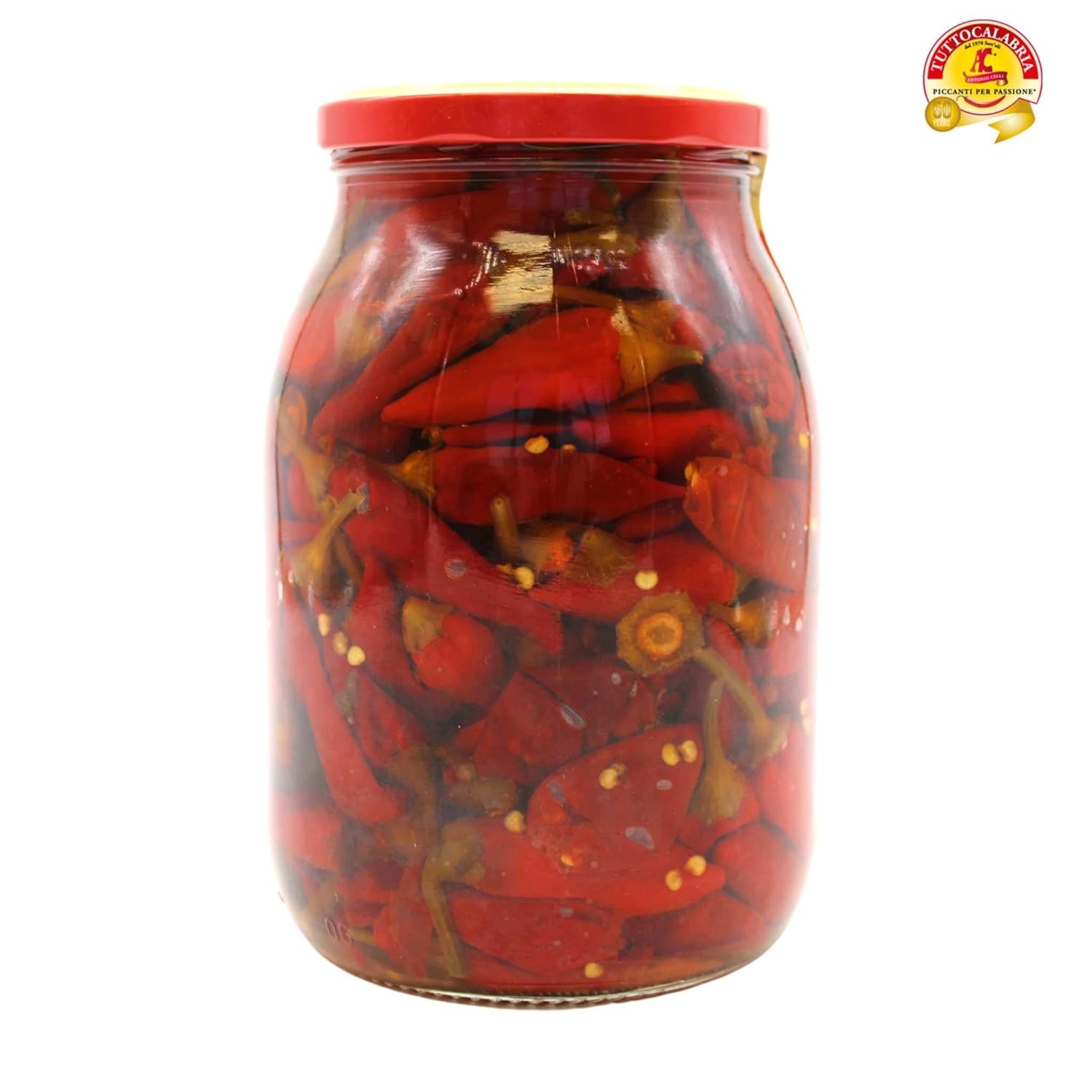 TUTTOCALABRIA Whole Calabrian Chili Peppers in Oil, All Natural, Non-GMO, Product of Italy, Glass Club Pack, 33.5 oz