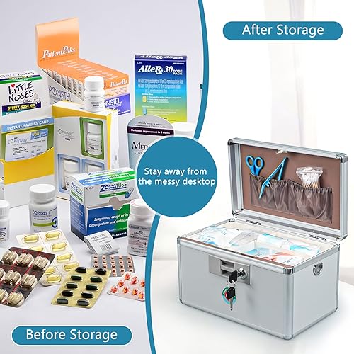 Miniatura 9 de KYODOLED Caja de seguridad para medicamentos con llave, caja de bloqueo de medicamentos para almacenamiento seguro de medicamentos, caja de