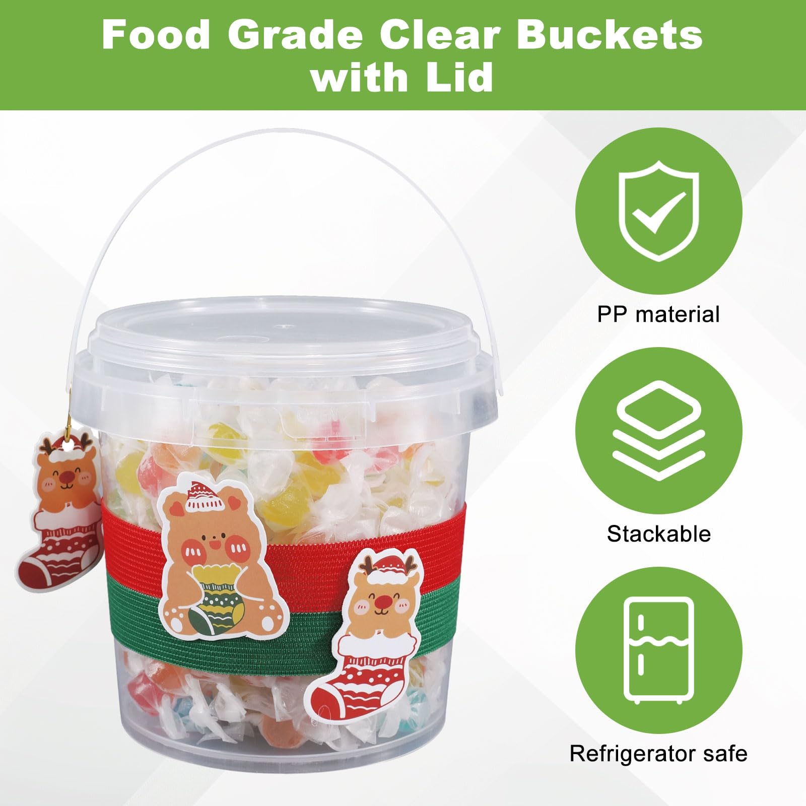 30 contenitori in plastica trasparente per gelato, con coperchi e manici, 1000 ml, per snack, frutta, bevande