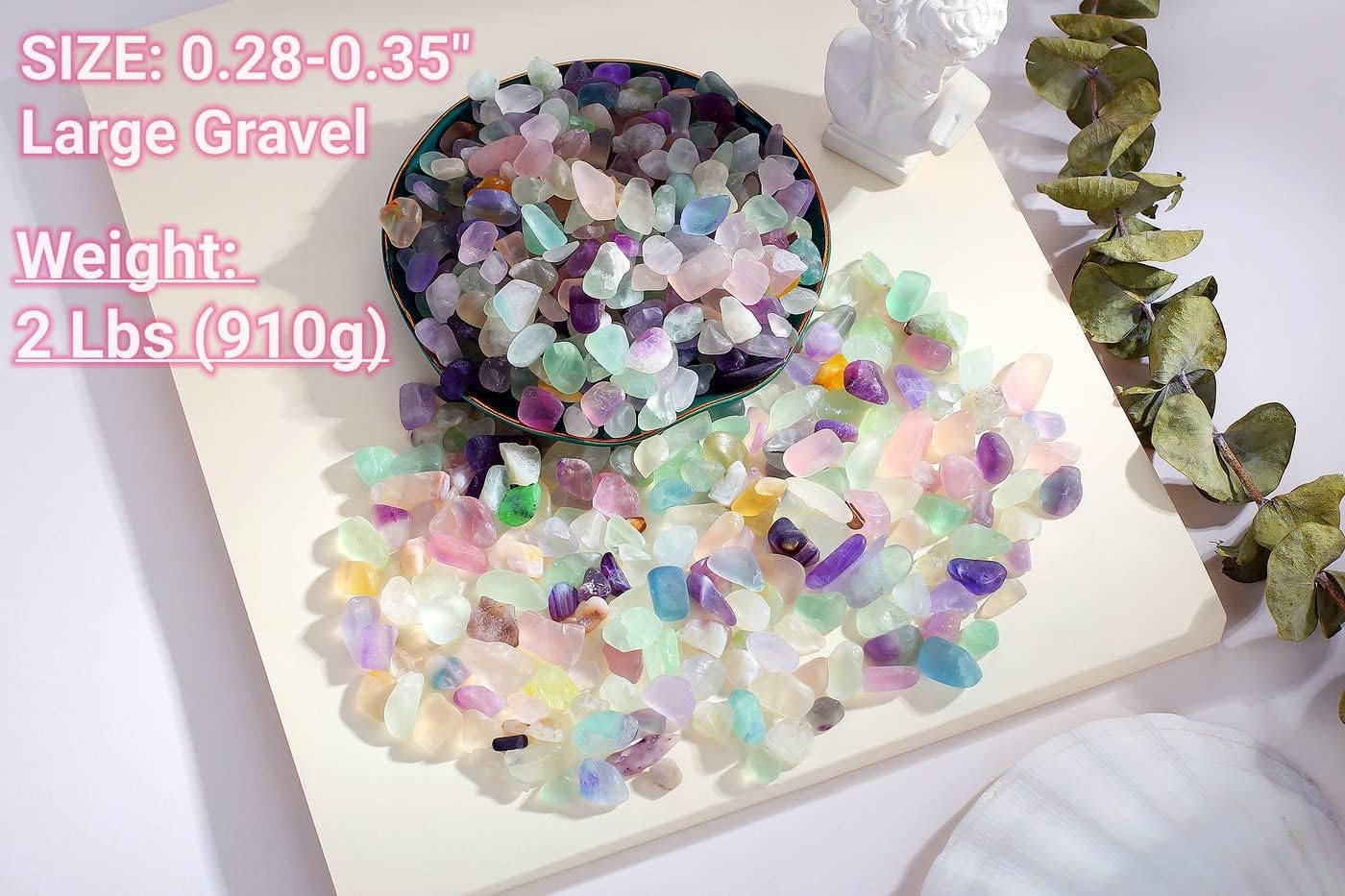 QINJIEJIE 2lbs Fluorite Crystals Aquarium Gravel Stones Tumbled Stone Polished Rocks Colorful Crushed Reiki Healing Crystal Quartz Home Decor Betta Fish Tank Succulent Vase Filler Landscape Ornament