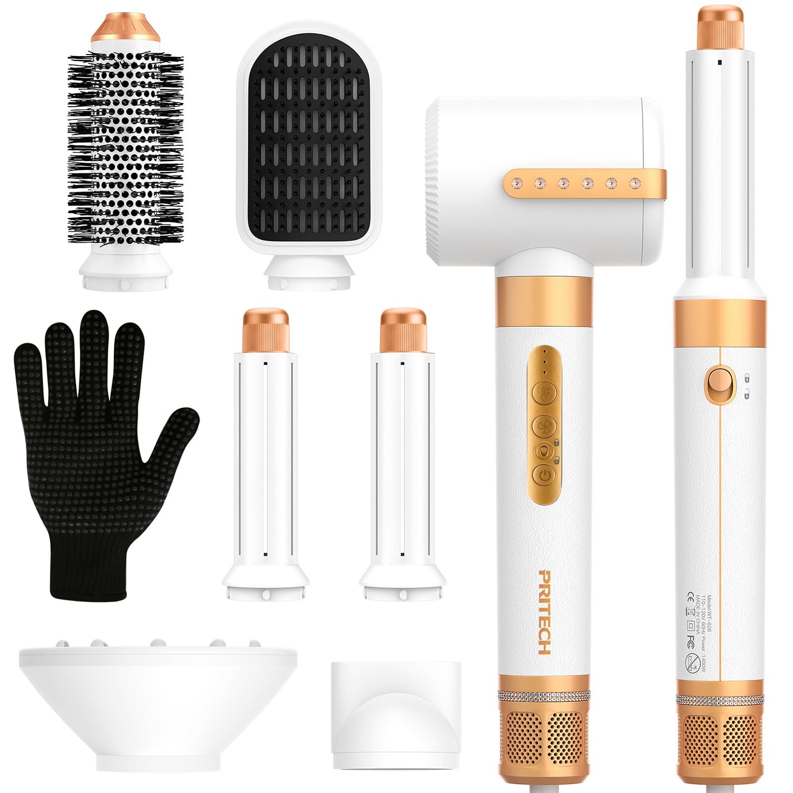Hair Dryer Brush, PRITECH Blow Dryer Brush Set with Diffuser, Hair Styling Tools 110000 RPM High Speed Volumizer Drying, Curler Straightener