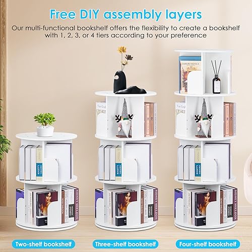 Miniatura 5 de Estantería giratoria de 4 niveles 2025 para niños, estantería de esquina pequeña para espacios pequeños, estante de almacenamiento de pie de 360