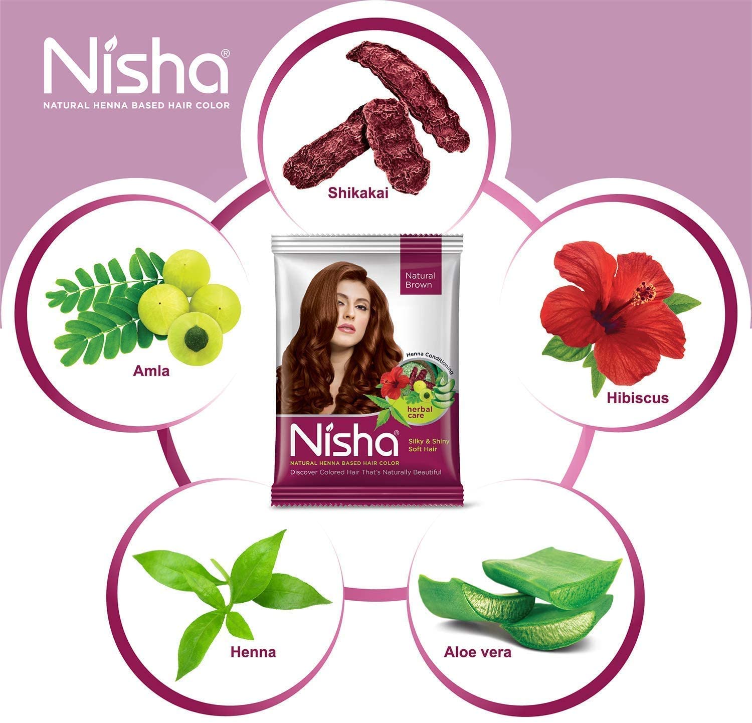 Nish.a Henna Based Hair Color Packet No Ammonia Long Lasting (15 g (Pack of 10), Natural Brown).