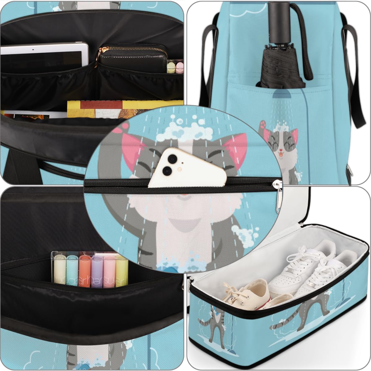 Bolsa de viaje plegable con diseño de gato divertido de 47 l, bolsa de fin de semana con funda de carrito húmeda, bolsa de hombro separada para deportes, gimnasio, viajes, multicolor, 47L, Bolsa de
