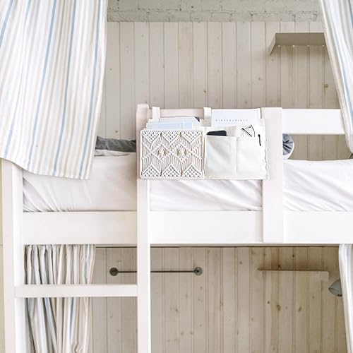 Miniatura 2 de Mkono Organizador de almacenamiento de macramé para mesita de noche, soporte para tableta, revistero, color marfil, juego de 2