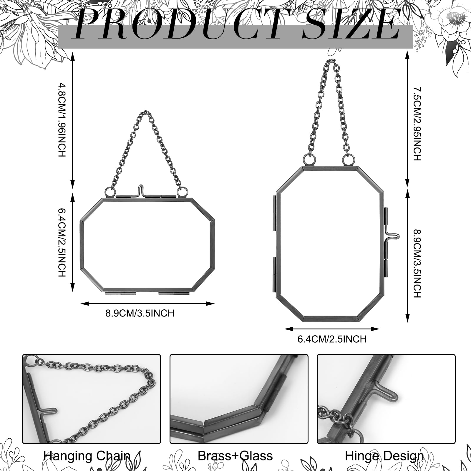 Wenqik Podwójna szklana ramka do tłoczonych kwiatów, roślin, ziół, 6 x 8 cm, galeria DIY, montowana na ścianie, dekoracja, wisząca, ośmiokątna ramka na zdjęcia, pozioma i pionowa, czarna, 12 szt