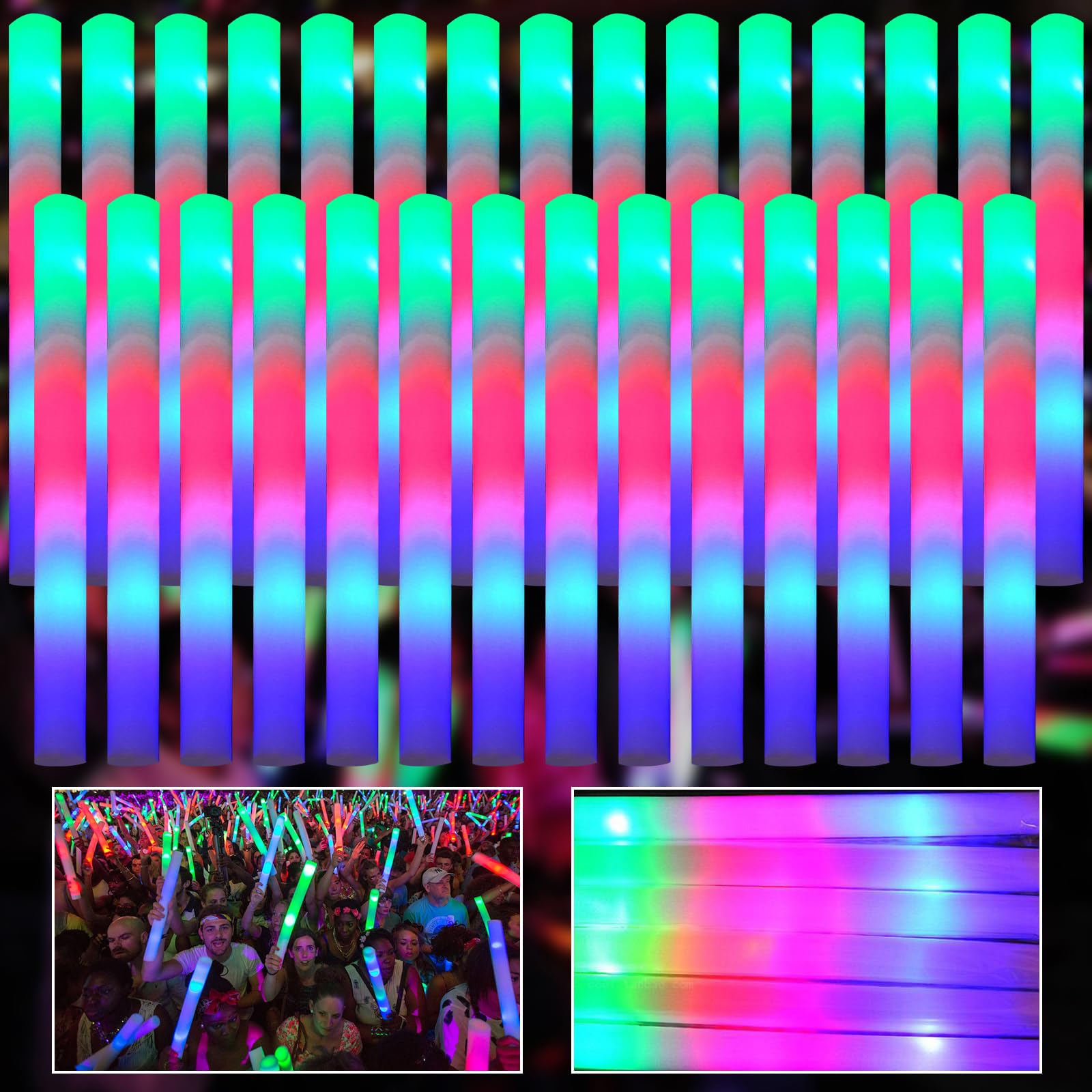 Bastoncini Luminosi In Schiuma, 40pcs Bastoncini Luminosi a Led,3 Modalità | Bacchetta Luminosa Fluorescenti,3 Modalità Lampeggianti,Multicolore Bastoncini Luminosi per Compleanno Feste Natale Halloween